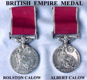 Two images, front and rear of the British Empire Medal (BEM).