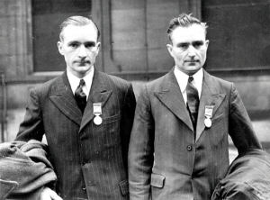 Two real village heroes. These are the Calow brothers who entered the burning Halifax 'plane in a courageous effort to rescue the trapped airmen.
